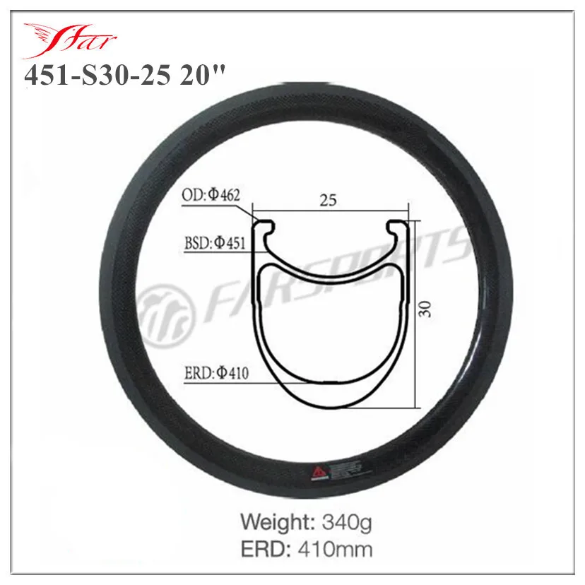 451-S30-25 Farsports 2" BSD 451 Скоба обода из углеродного сплава 30Cx25 внешний 20/24 H для 20 дюймов маленькое колесо велосипеда