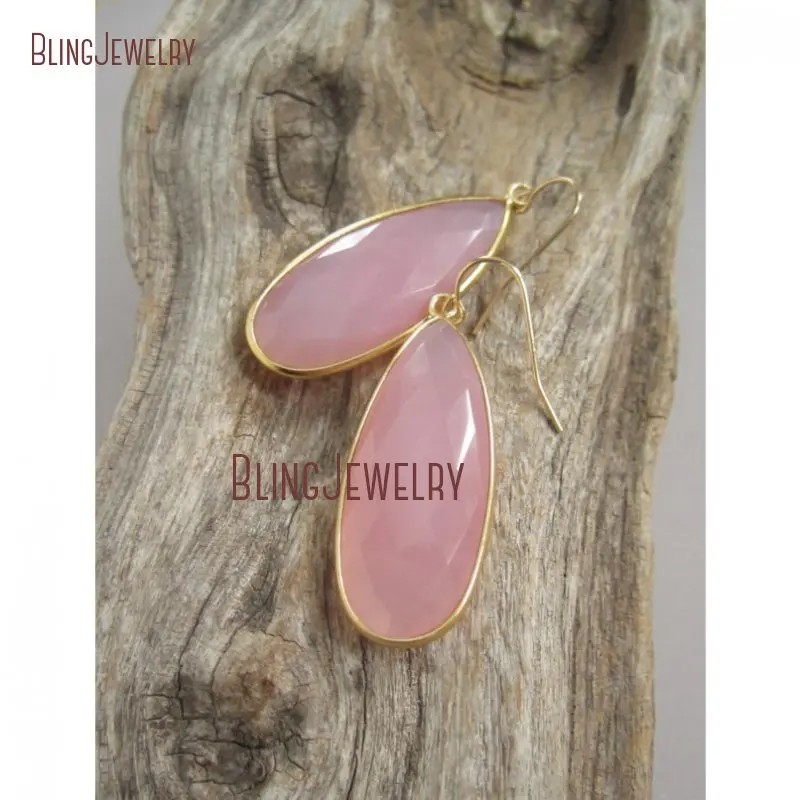 Серьги с розовым кварцем большие серьги-подвески набор золотых вермильных очков