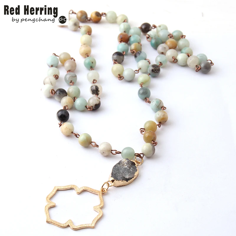 Модные богемный Племенной Jewelry Бусины и бисер halsband Амазонит Камни Природный Druzy