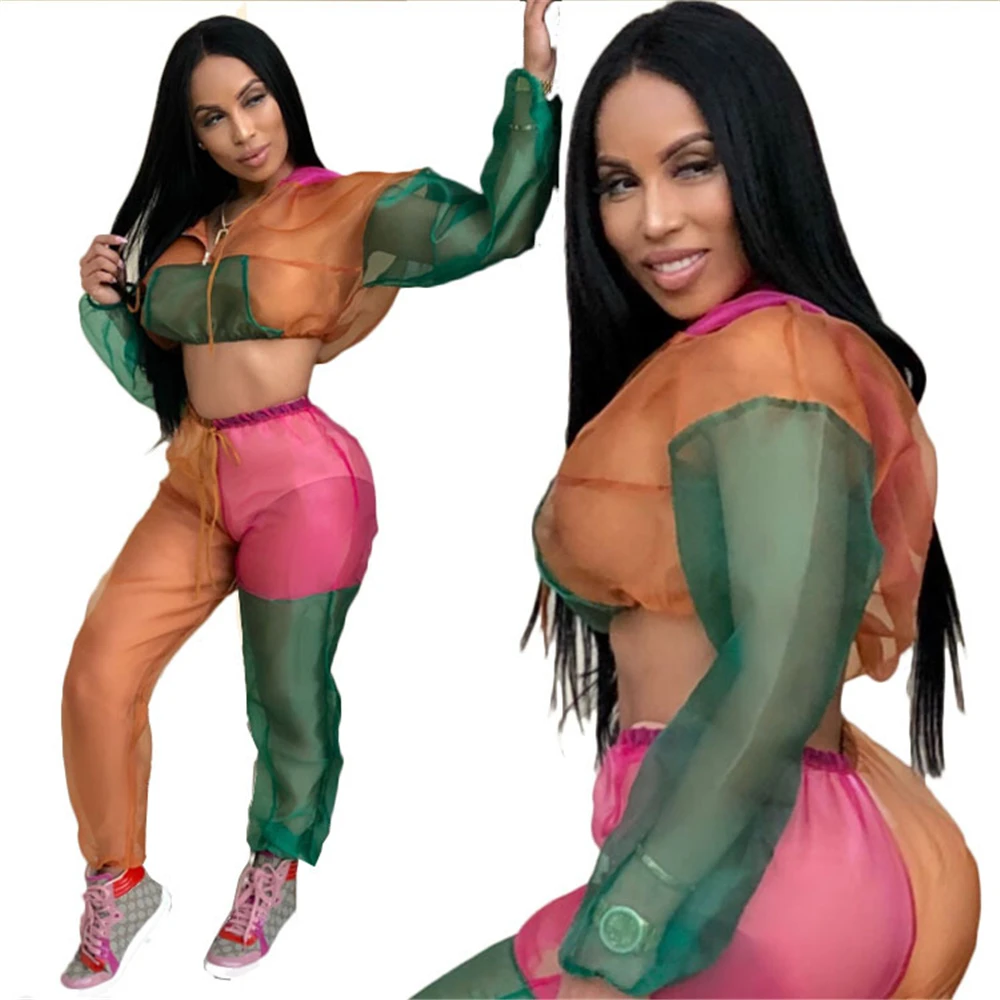 Прозрачные сетчатые штаны с высокой талией 2018 Новое поступление клубный