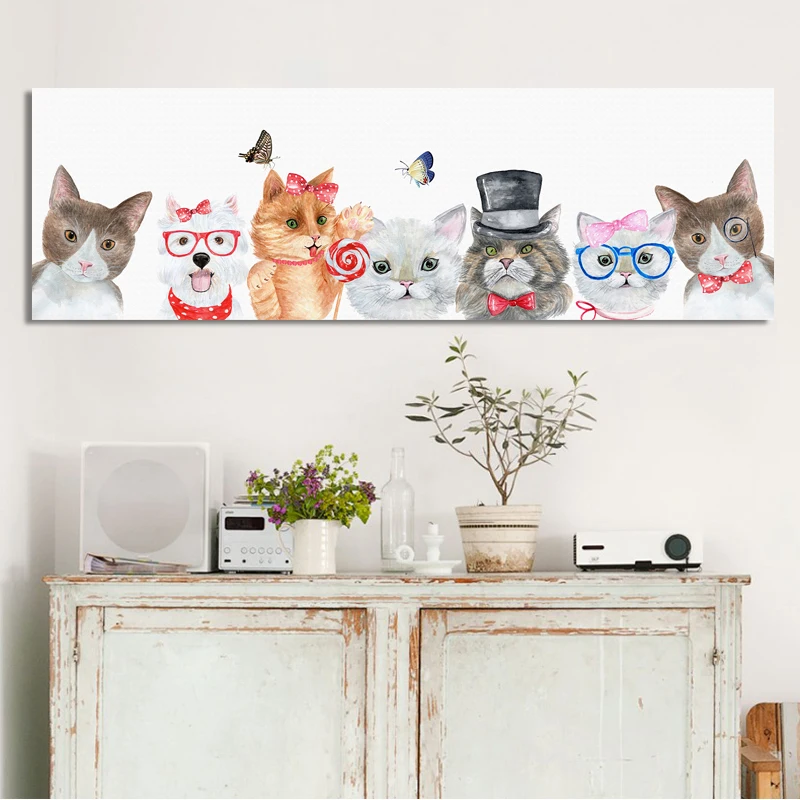 Modern Abstract Anmals Posters and Prints on Canvas Wall Art Oil Painting Cute Cats Decorative for Kids Room Home Decor | Дом и сад