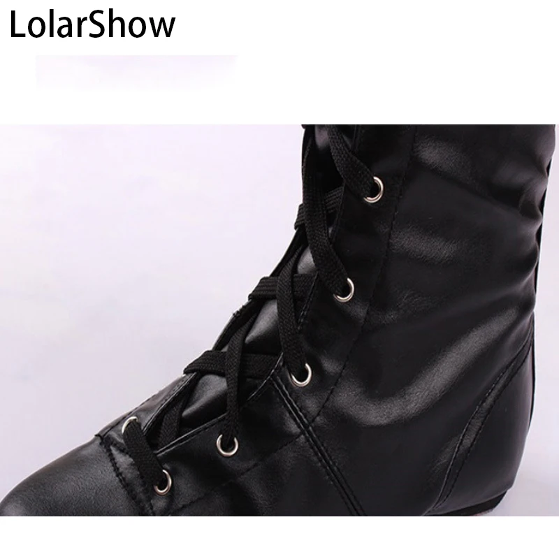 Adult black unisex cow leather two sole dancing shoes for women long upper children jazz boots men dance sneakers | Спорт и