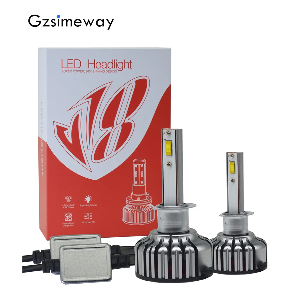 Gzsimeway H1 led Hb3 9005 H11 H7 9012 HB4 9007 H13 3000k 6000K 8000k светодиод turbo 100W 12V 12000LM для автомобилей