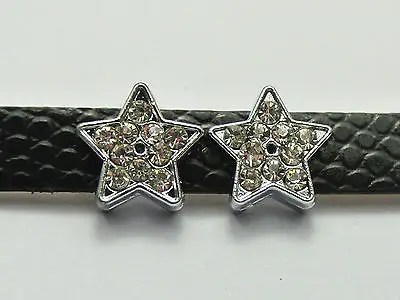 

10 Silver Tone Alloy Rhinestone Star Slide Charms Fit 8mm Watchband