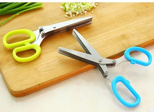 Кухонные ножницы из нержавеющей стали пять слоев зеленый лук специи рубленые