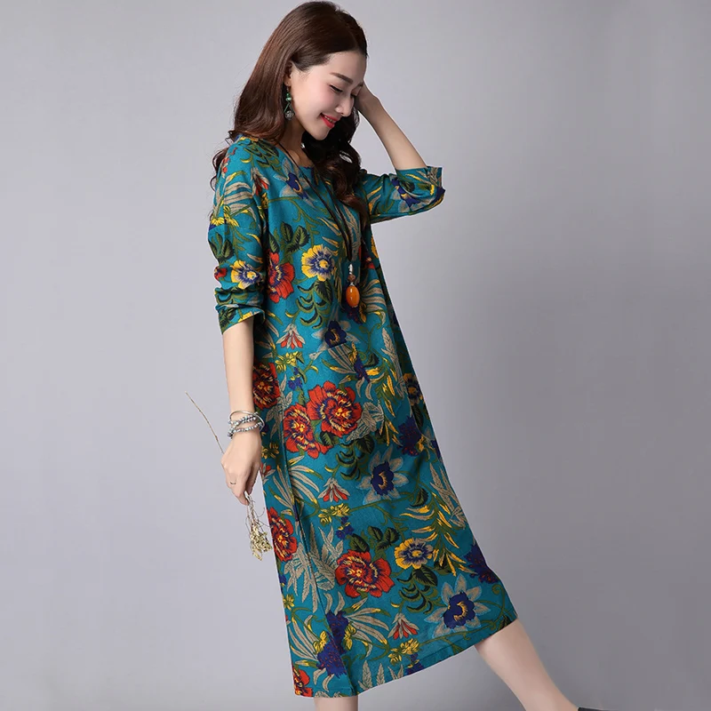 Платье женское длинное с длинным рукавом и цветочным принтом|womens clothing|dress loosedress a