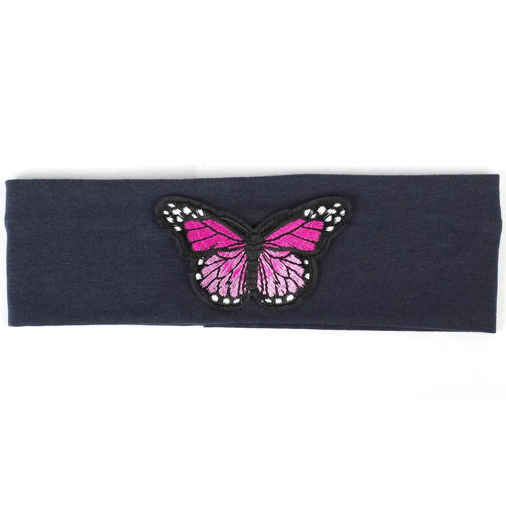 Pink Dark Navy Geebro/модные однотонные эластичные повязки на голову для девочек, хлопковая эластичная повязка на голову с бабочкой для девочек, детские аксессуары для волос - Цвет: Pink Dark Navy