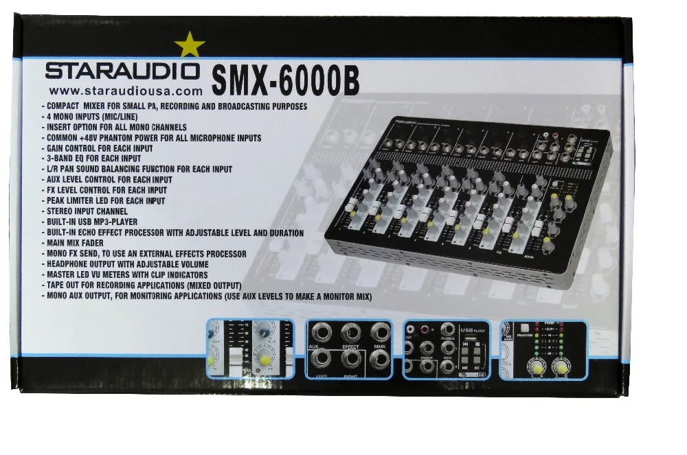 STARAUDIO Профессиональный DJ сценический клуб аудио 6 канальный USB Mp3 Bluetooth миксер SMX