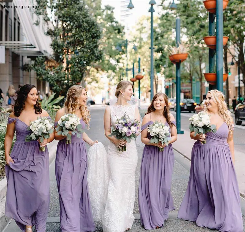 Лавандовое платье подружки невесты 2019 трапециевидная шифоновая Длинная летняя