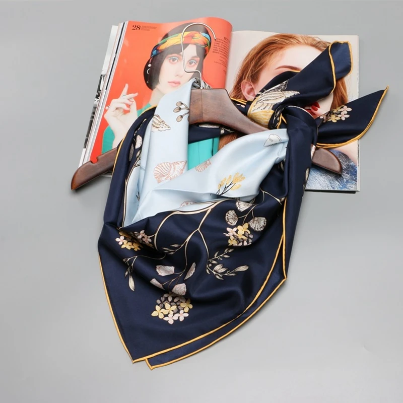 Женский шёлковый шарф платок с цветочным принтом 90x90|square silk scarves|silk twill scarfsilk scarf |