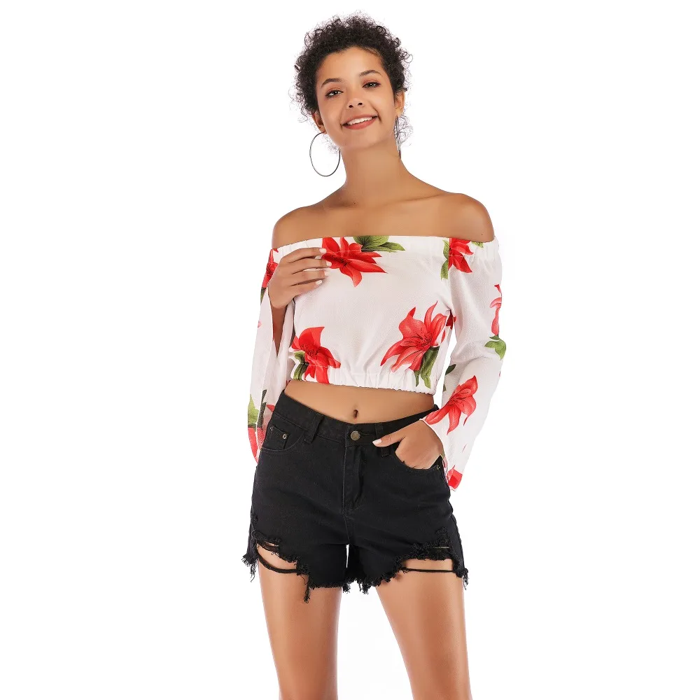 LJ Colest женская летняя блузка с цветочным принтом и вырезом лодочкой без бретелек