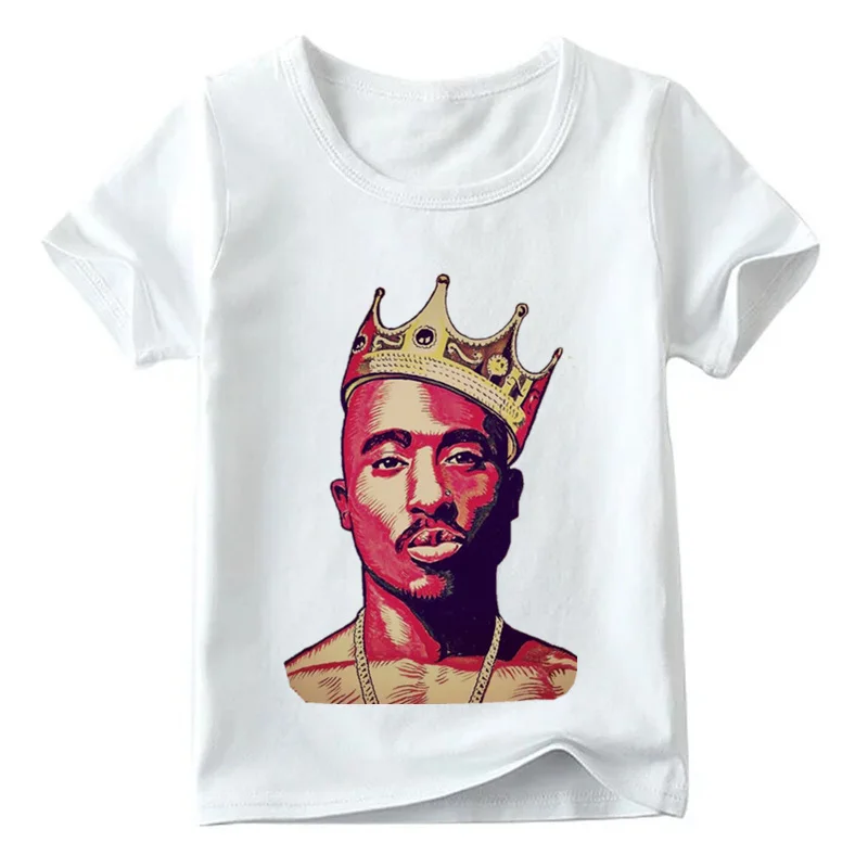 Детская футболка с принтом в стиле хип-хоп, 2pac летняя модная футболка для маленьких мальчиков и девочек, футболки детская повседневная одежда HKP287 - Цвет: White C