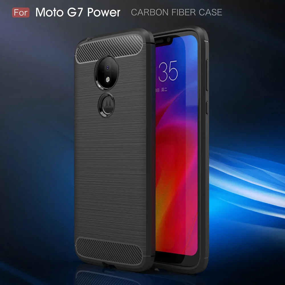 Текстурированный силиконовый чехол из углеродного волокна для Moto G7 power Play Motorola