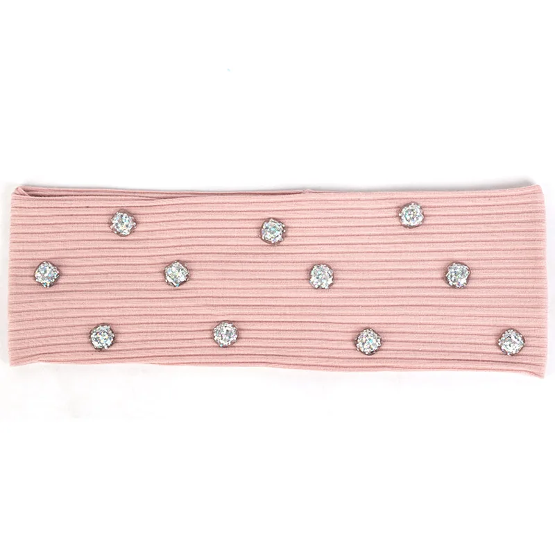 Pink Silver Новая модная женская головная повязка, Повседневная смола, блестки для волос, аксессуары для девочек, Женская ребристая повязка для волос, ручная работа, хлопок, эластичная DZ758 - Цвет: Pink Silver