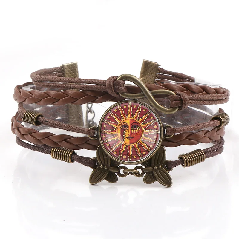 Таинственный коричневый искусственная кожа Солнце Луна и сезоны мира знаки