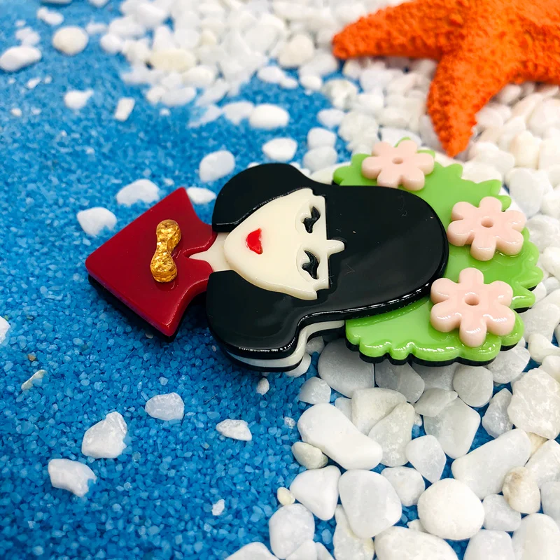SexeMara/акрил девушка брошь на шпильке зеленого розового цвета с цветочным принтом