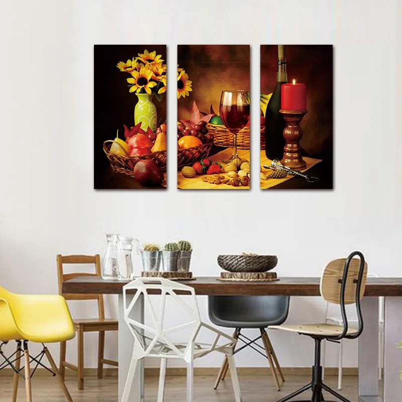 3 панели Холст Картина настенное искусство Рето абстрактное вино виноград Фрукты