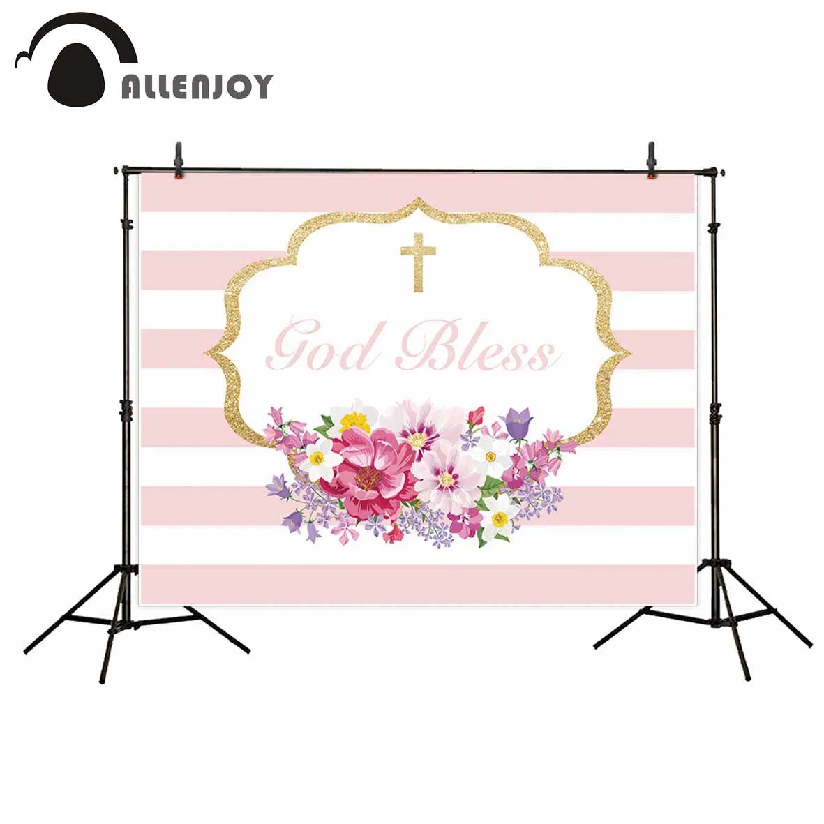 Allenjoy Виниловый фон для фотосъемки с цветами розовый крестик крещение причастия