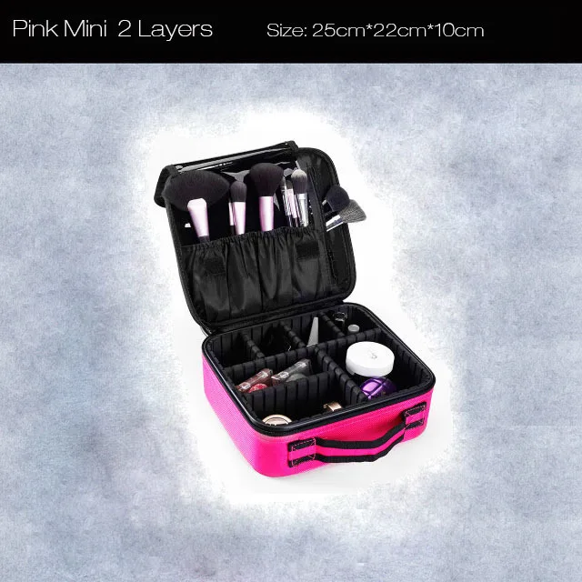Pink Mini 2 Layers Сумка для макияжа, коробка для макияжа, многослойная косметичка, водонепроницаемый, Оксфорд, профессиональный косметический Чехол, органайзер для макияжа, дорожные сумки для мытья - Цвет: Pink Mini 2 Layers