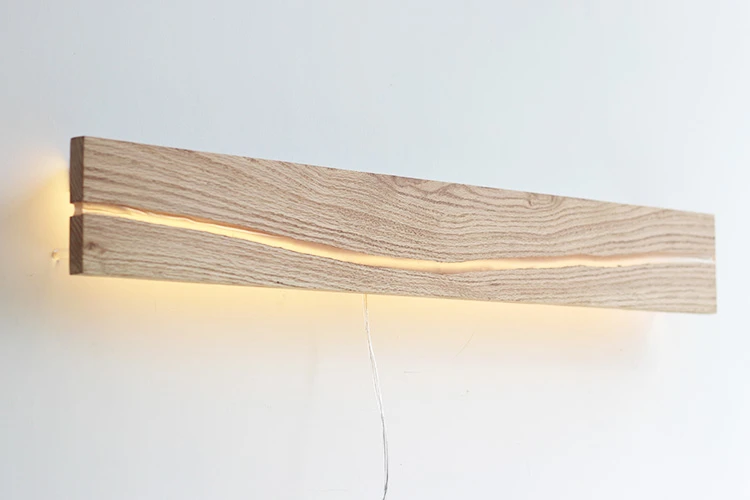 [Треснутое дерево плавающее лампа] твердая древесина Янтарный Кристалл трещина настенный светильник Черный Орех Дуб дерево хранение настенный светильник полка