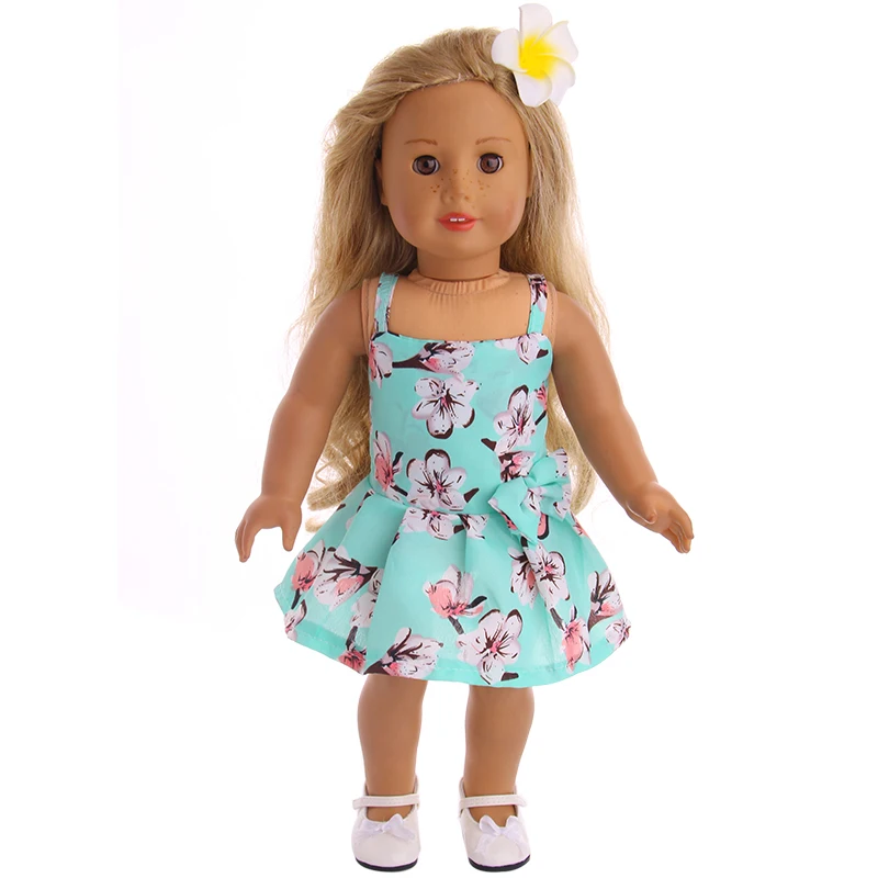 Красивое платье на бретелях с цветочным узором подходит для 18 дюймов