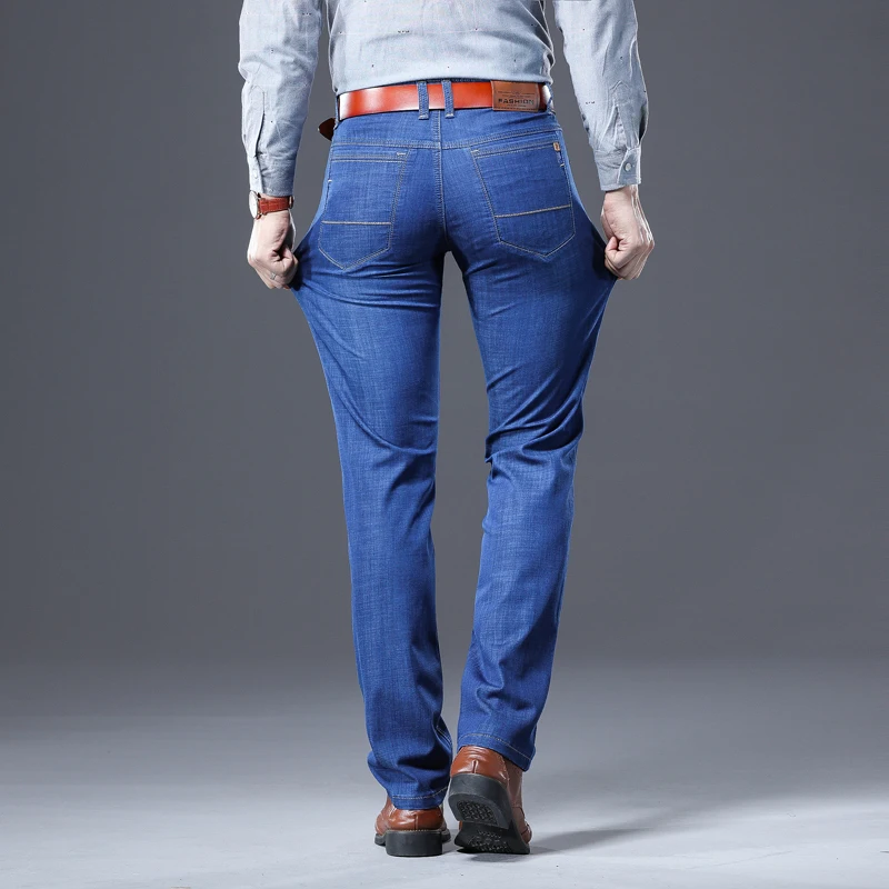 Мужские джинсы KSTUN Синий Классический прямой эластичный Повседневный светильник