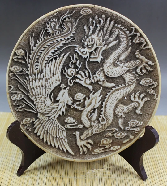 

collection Rare Chinese Handwork Carved resins dargon phoenix fengshui luck statue plate dish crafts home decoration
