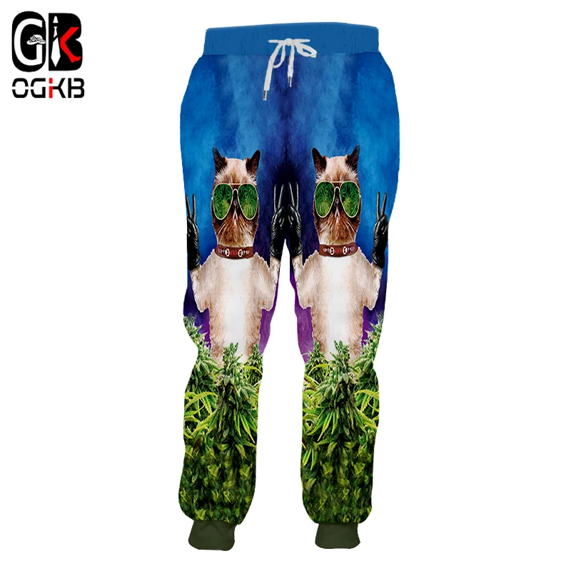 OGKB Jogger Брюки мужские Новые Длинные Аниме 3D брюки с принтом солнцезащитных очков