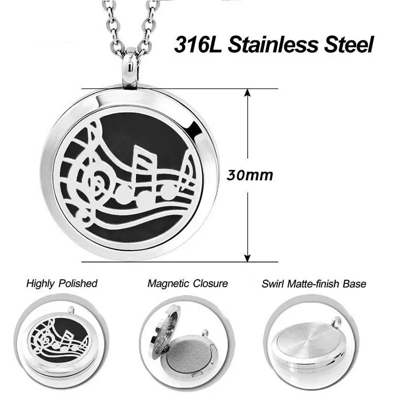 30 мм ожерелье из нержавеющей стали с распылителем эфирного масла смешанный стиль