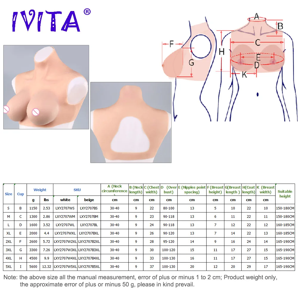 Искусственная силиконовая грудная форма IVITA Fake Boobs False для трансгендеров, кроссдрессеров, шимейлов, драг-квинов, улучшения косплея.