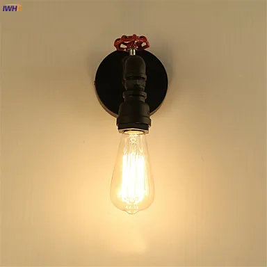 

IWHD Rustic Antique Vintage Wall Lamp Home Lighting Iron Metal Black Pipe Wall Lights Fixtures Edison Loft Industrial Style LED