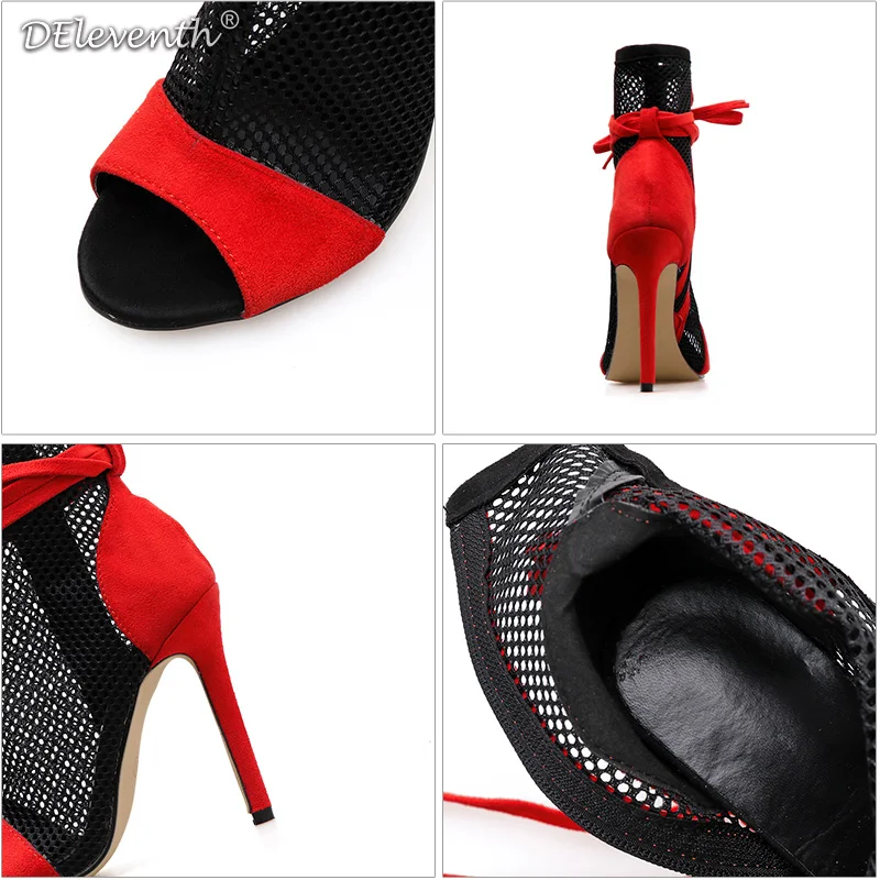 DEleventh Nueva moda пикантные mujeres Zapatos de malla corta cremallera tacones Босоножки с открытым носком