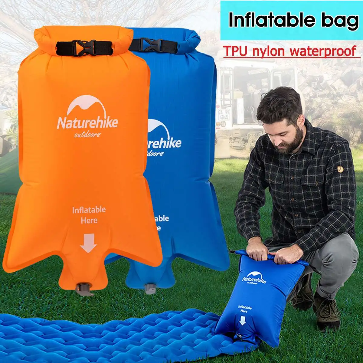 Naturehike Моющийся Портативный стильный нейлоновый надувной мешок Водонепроницаемый сухой мешок для надувных матрасов спальный коврик для кемпинга