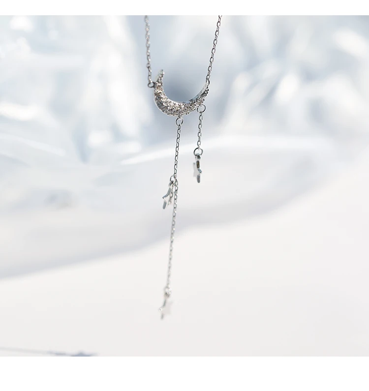 Серебро 925 пробы, звезда, луна, кисточка, ожерелье, Женская Корейская версия, ключица, цепь, простая личность