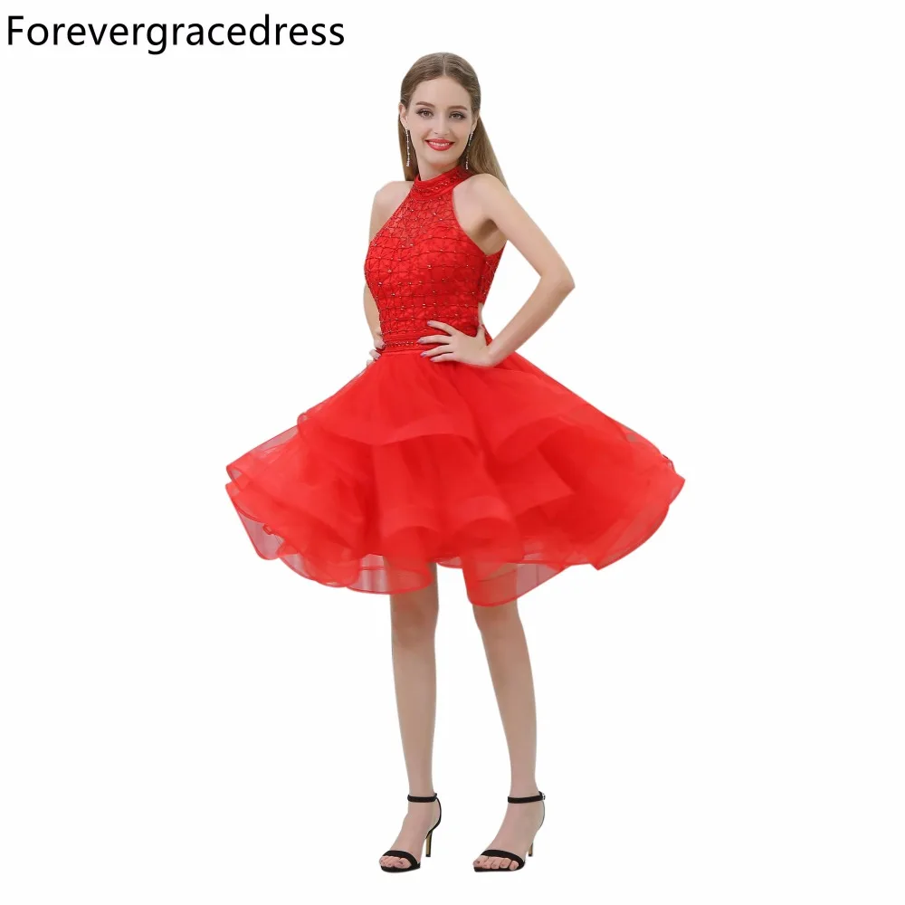 Женское платье без рукавов Forevergracedress красное с открытой спиной и бисером для