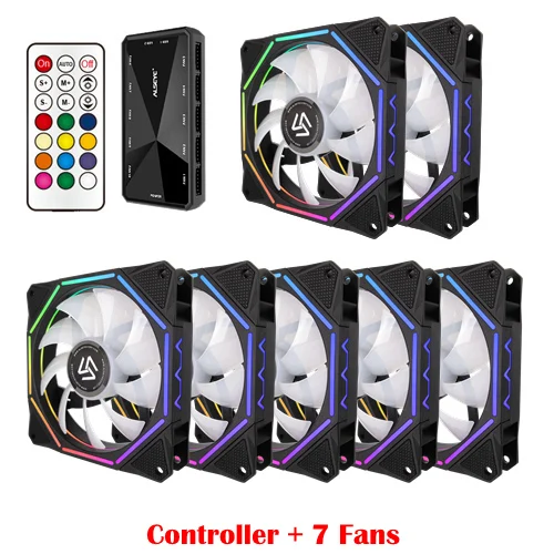 Controller and 7Fans ALSEYE 120 мм ПК Вентилятор Кулер компьютер RGB вентилятор с радиочастотным пультом дистанционного управления вентилятор контроль скорости - Цвет лезвия: Controller and 7Fans