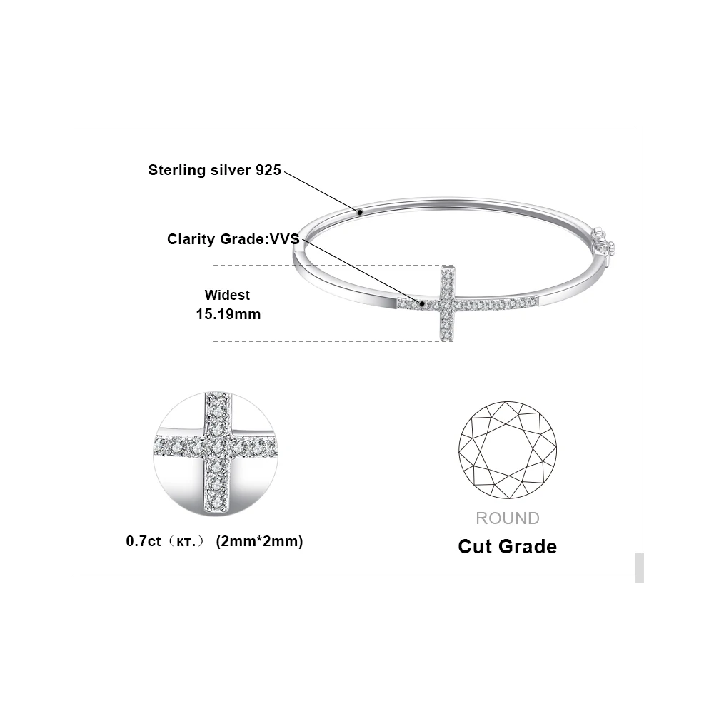 Jewelrypalace 0.7ct кубического циркония крест браслет из чистого 925 серебро Модные украшения для Для женщин браслет