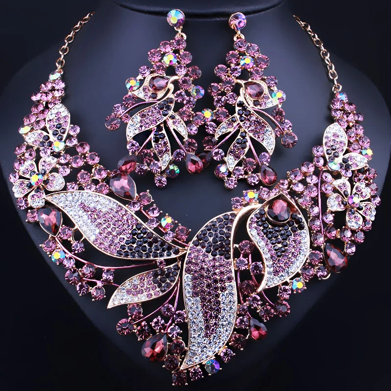 Ожерелье и серьги в форме листа Стразы с кристаллами|luxury bridal jewelry sets|necklace earring