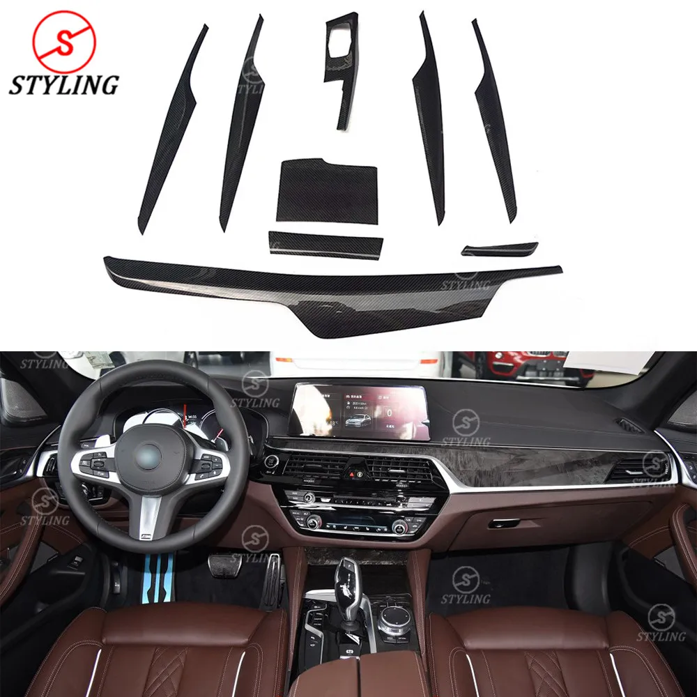 

G38 Carbon Fiber Interior Trim Cover For BMW 5 Series G30 LHD Only Gloss Black& Matt Black 9 Pieces Car styling 2017 2018 2019