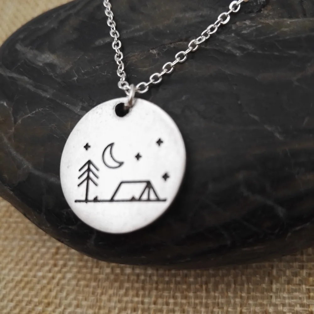 1pcs Lovely Pine Tree house star moon Camping Necklace necklace camping jewelry simple life Outdoor Jewelry Gifts for Campers | Украшения и