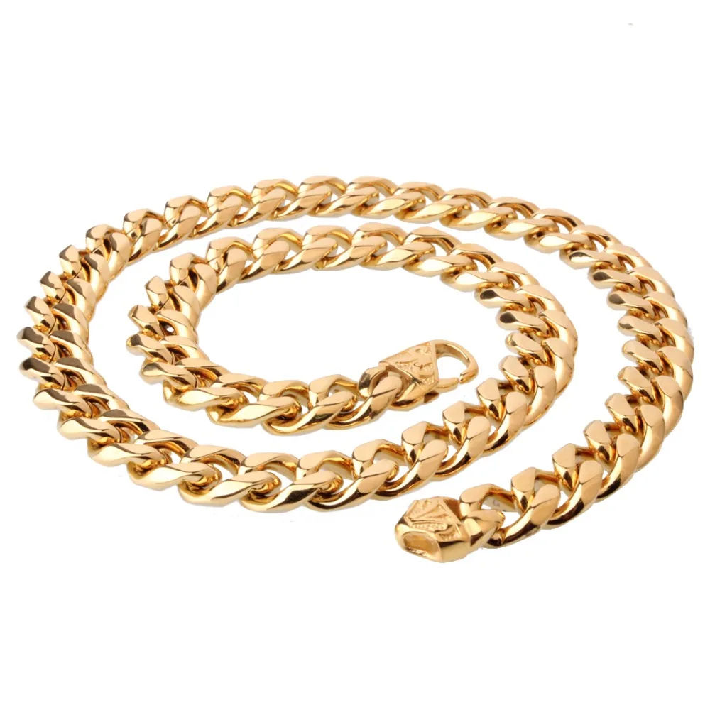 12 мм кубинская звеньевая цепь для мужчин золотой цвет нержавеющая сталь хип хоп