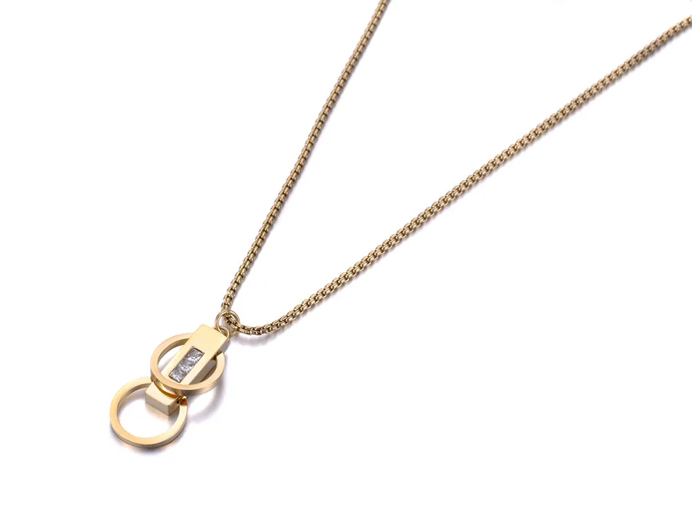 Lokaer Titanium Steel Double Circles Cubic Zirconia Crystal Chokers Necklace Jewelry Lovely For Women Girls N17043 | Украшения и