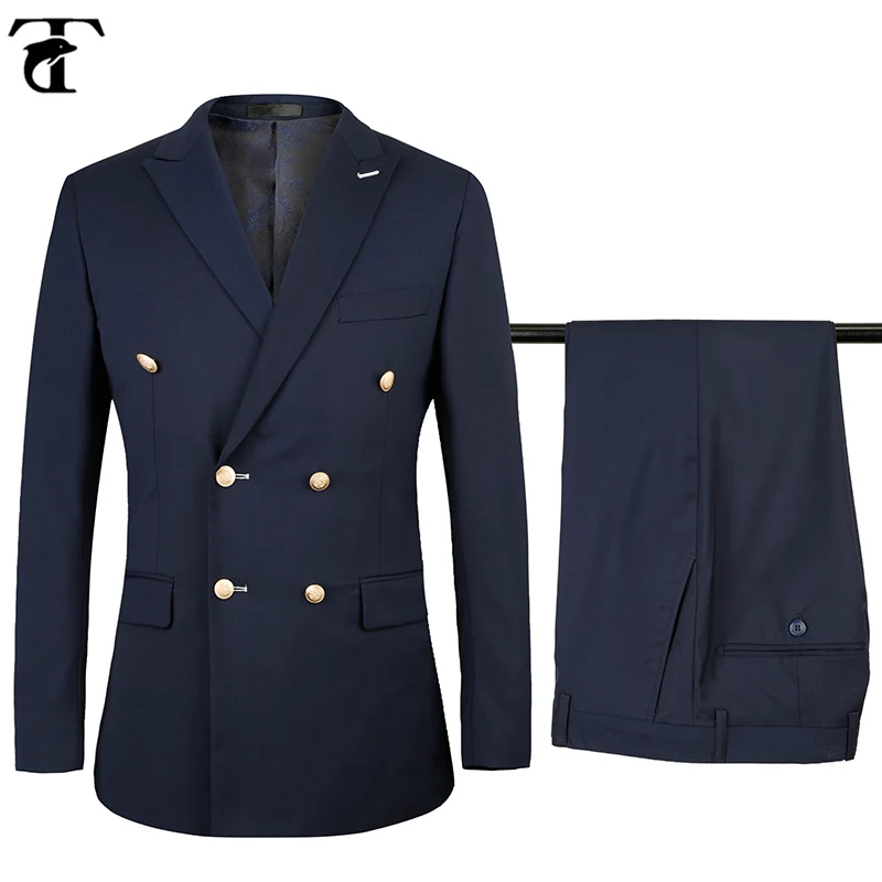 TOTURN двубортный костюм для мужчин Slim Fit Свадебные костюмы для мужчин королевский синий смокинг костюм брюки 2 шт Европейский размер 44-58