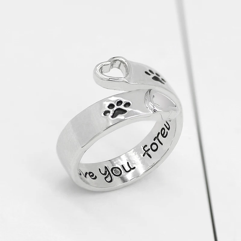 

Trendy Love Heart Ring Dog Claws Hollow Rings For Women Lettering I Love You Forever Adjustable Ring Metal Jewelry Gifts