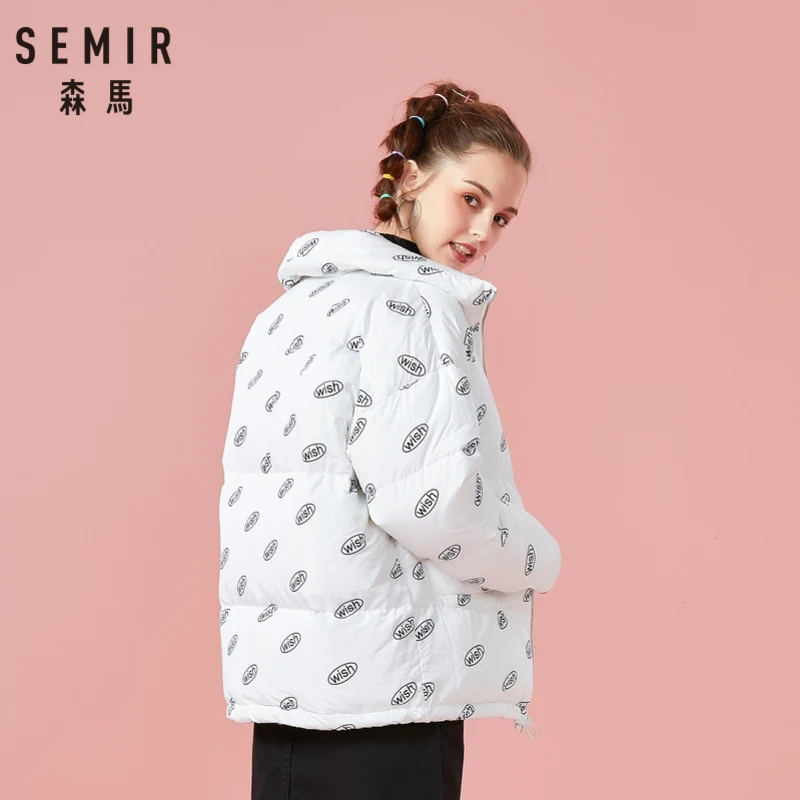 SEMIR Для женщин вниз принт воротник-стойка Куртка с воротником карманом для