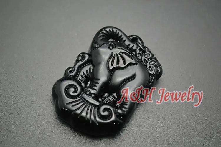Подвеска в виде слона из натурального черного обсидиана резная 38x53 мм 5 шт./лот |