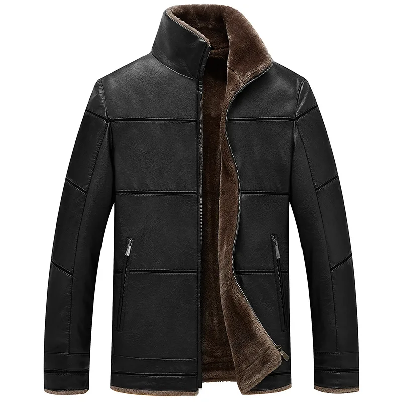 

2019 men's stitching leather jacket autumn winter men's leather fur coat casual jacket