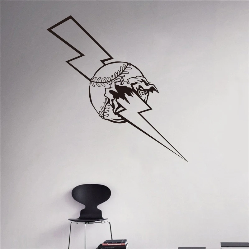 Молний Бейсбол стены Стикеры настенная для домашнего интерьера Искусство Фрески