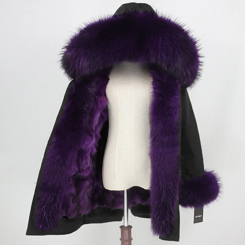 black purple OFTBUY, Водоотталкивающее пальто, Длинная женская парка, натуральный Лисий мех, зимняя куртка, женская верхняя одежда, съемная уличная одежда, толстая теплая куртка - Цвет: black purple