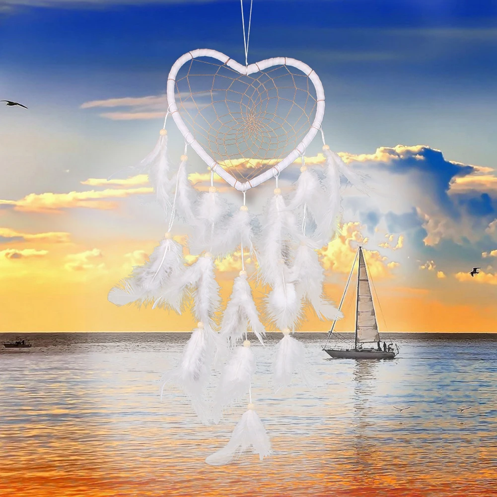 Ручная работа в форме сердца Ловец снов круглая сеть с бисер перьями